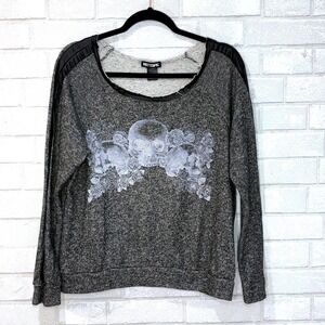 Womens Skull Roses Top XL Goth Sweatshirt‎ Graphic Print Emo Punk Grunge Skelly